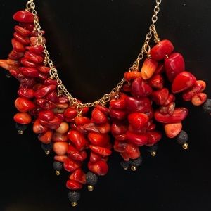 Red Coral with Black Lava beads gold chain